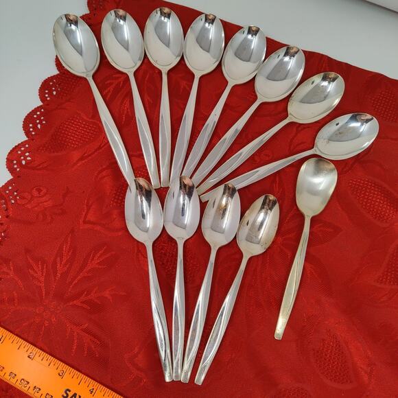 13X Tbsp Tsp WM Rogers Silverplate 1960 MCM Sea Spray Flatware Table TeaSpoons - Picture 2 of 9